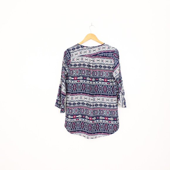 *Ardene Aztec Boho 3/4 Button Long Sleeve Blouse - Picture 6 of 7